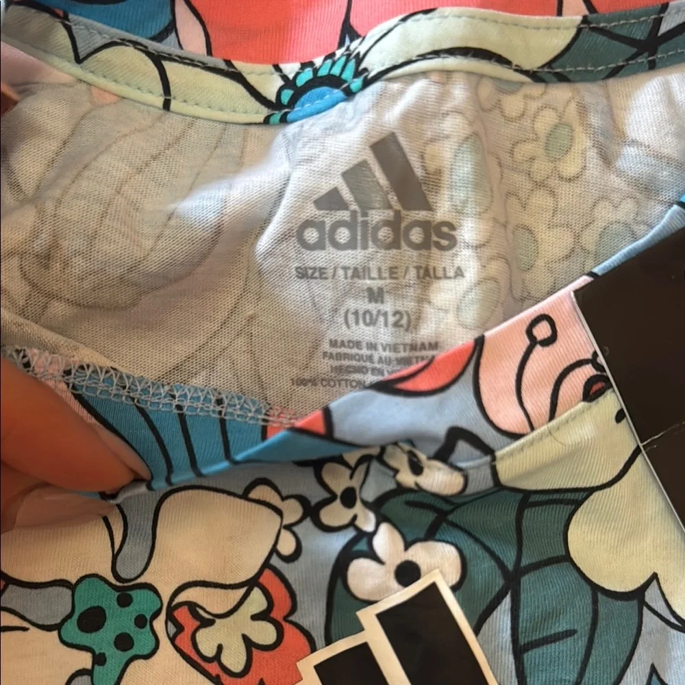 adidas Floral Graphic Tee - Coral, Teal, Blue, Yellow
